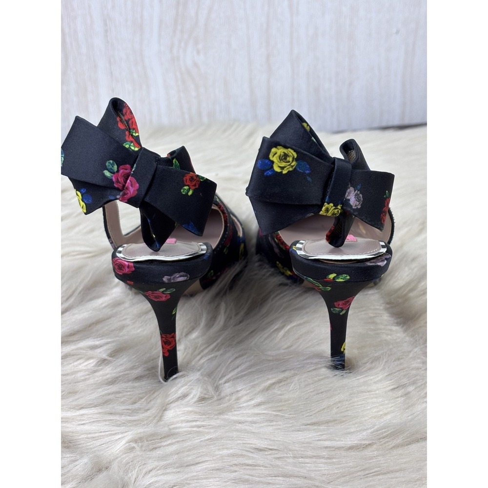 Betsey Johnson Ginjer Floral Heels‎ Women's 7M Black Satin Slingback Bow - Picture 3 of 7
